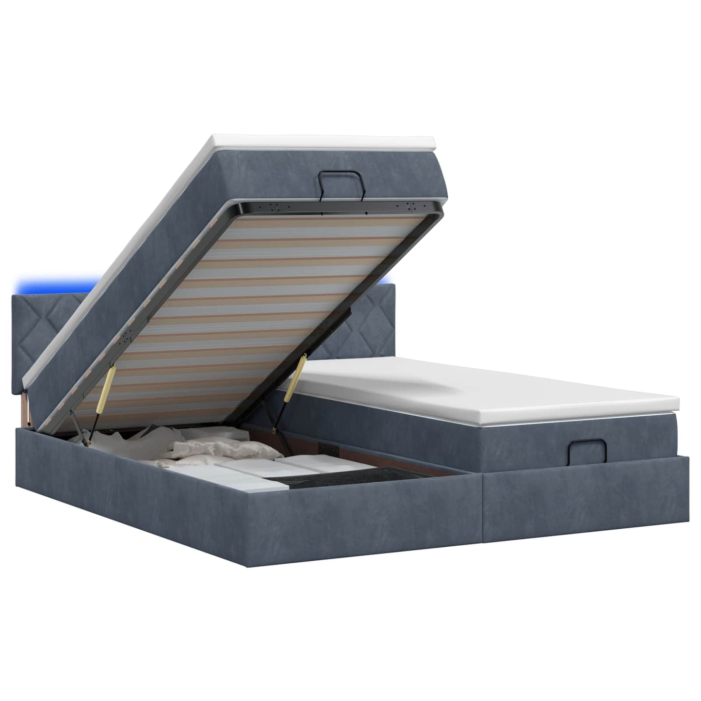 Ottoman-Bett mit Matratze und LED Dunkelgrau 180 x 200 cm Samt