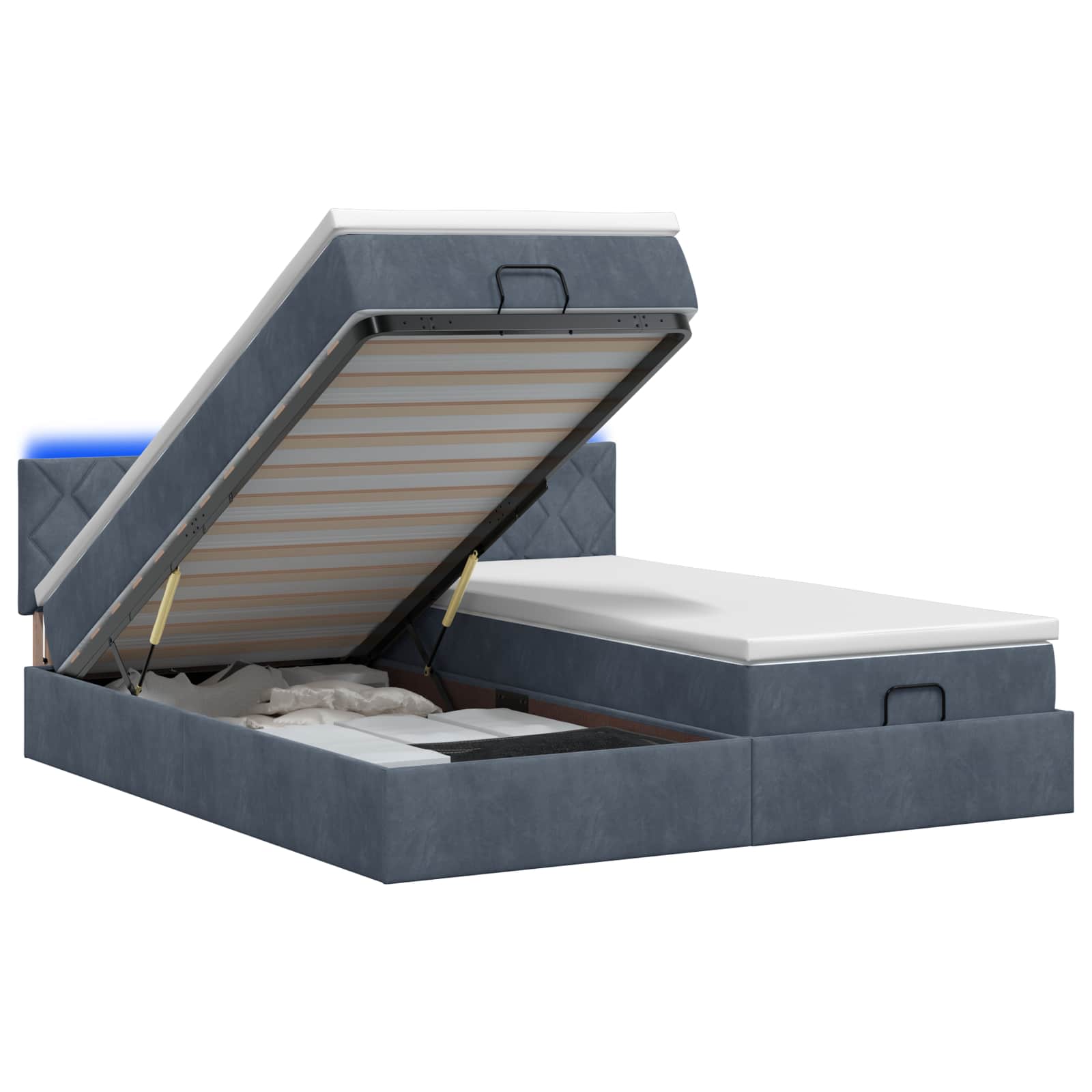 Ottoman-Bett mit Matratze und LED Dunkelgrau 180 x 200 cm Samt