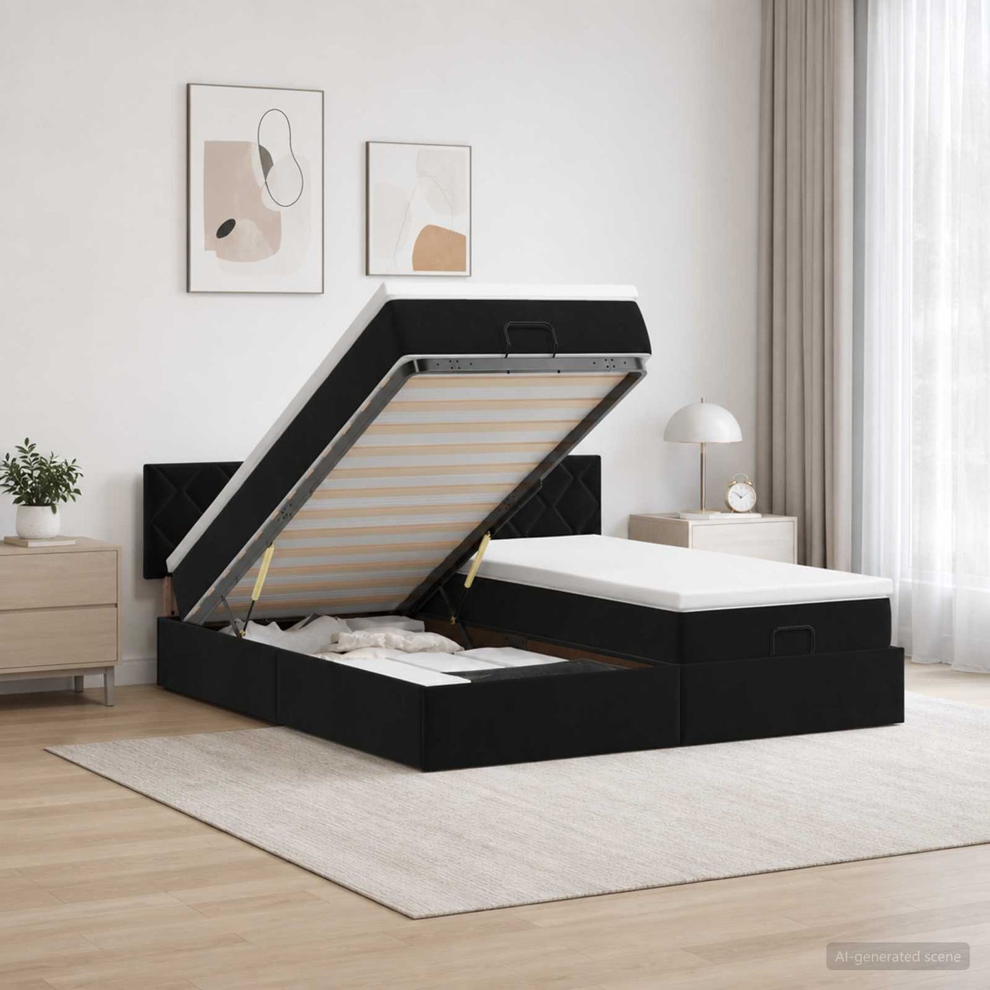 Ottoman-Bett mit Matratze und LED Schwarz 200 x 200 cm Samt