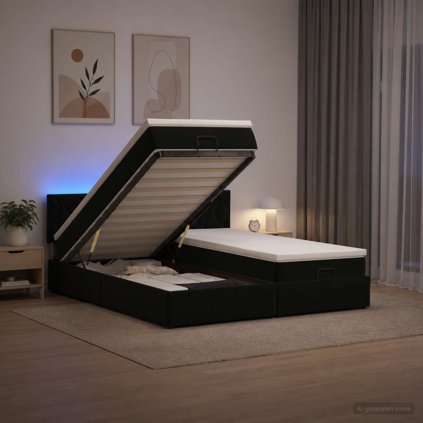 Ottoman-Bett mit Matratze und LED Schwarz 200 x 200 cm Samt