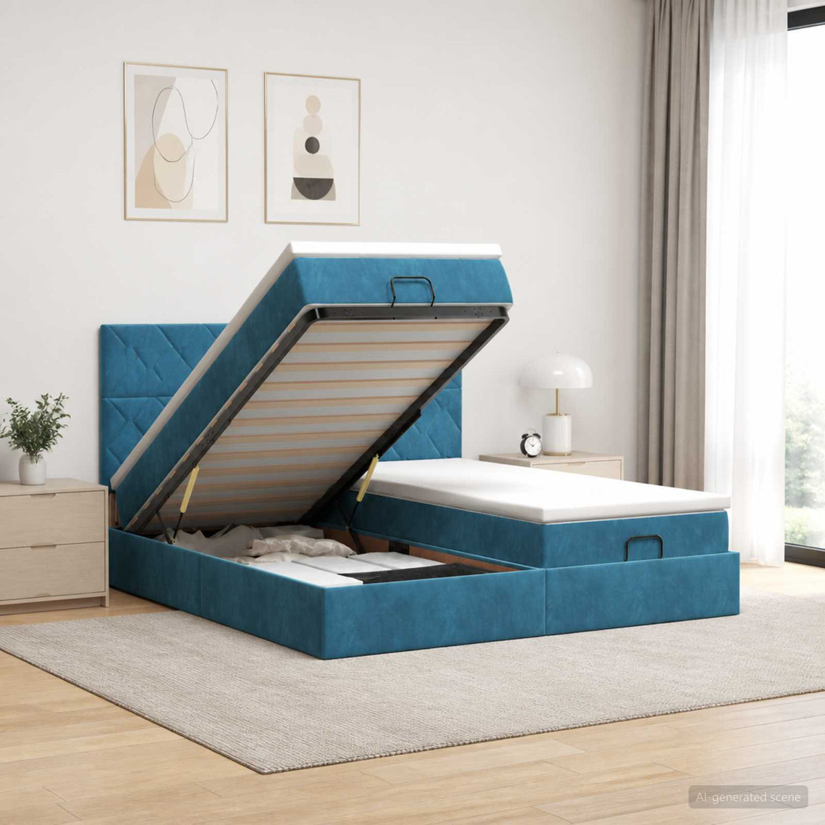 Ottoman-Bett mit Matratze und LED Dunkelblau 200 x 200 cm Samt