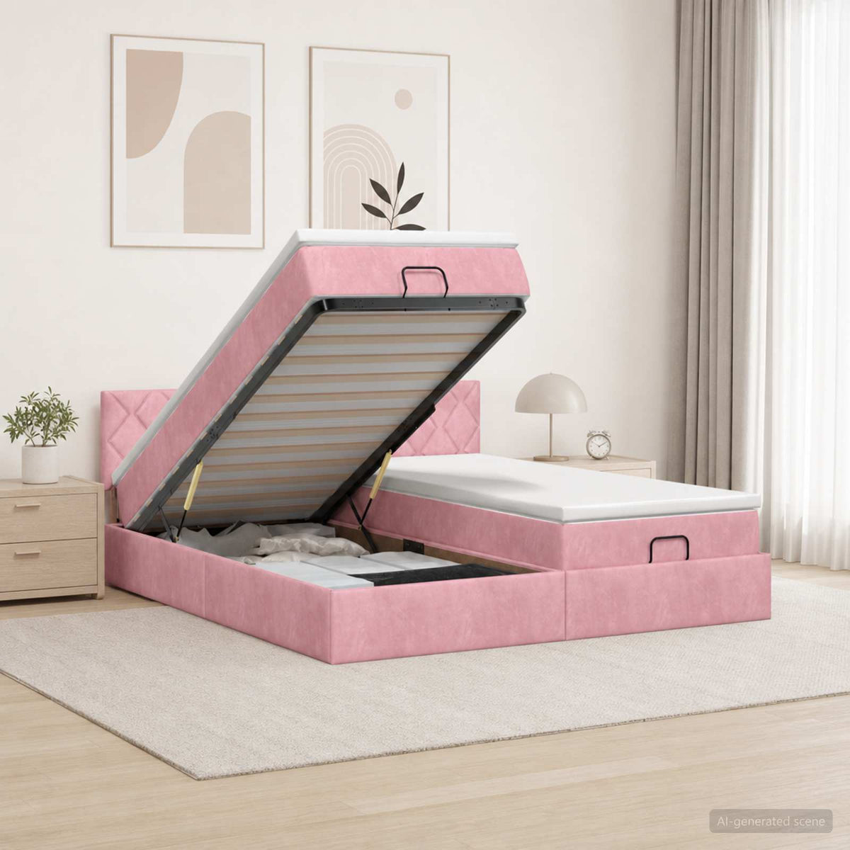 Ottoman-Bett mit Matratze und LED Rosa 200 x 200 cm Samt