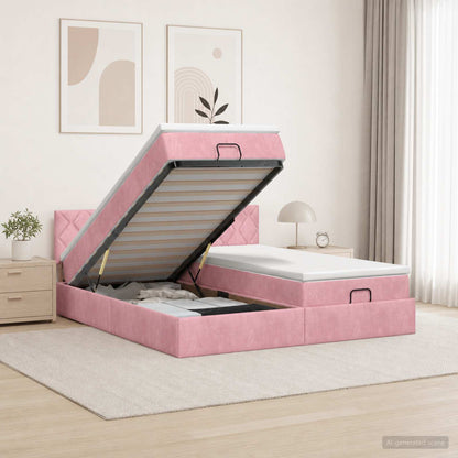 Ottoman-Bett mit Matratze und LED Rosa 200 x 200 cm Samt