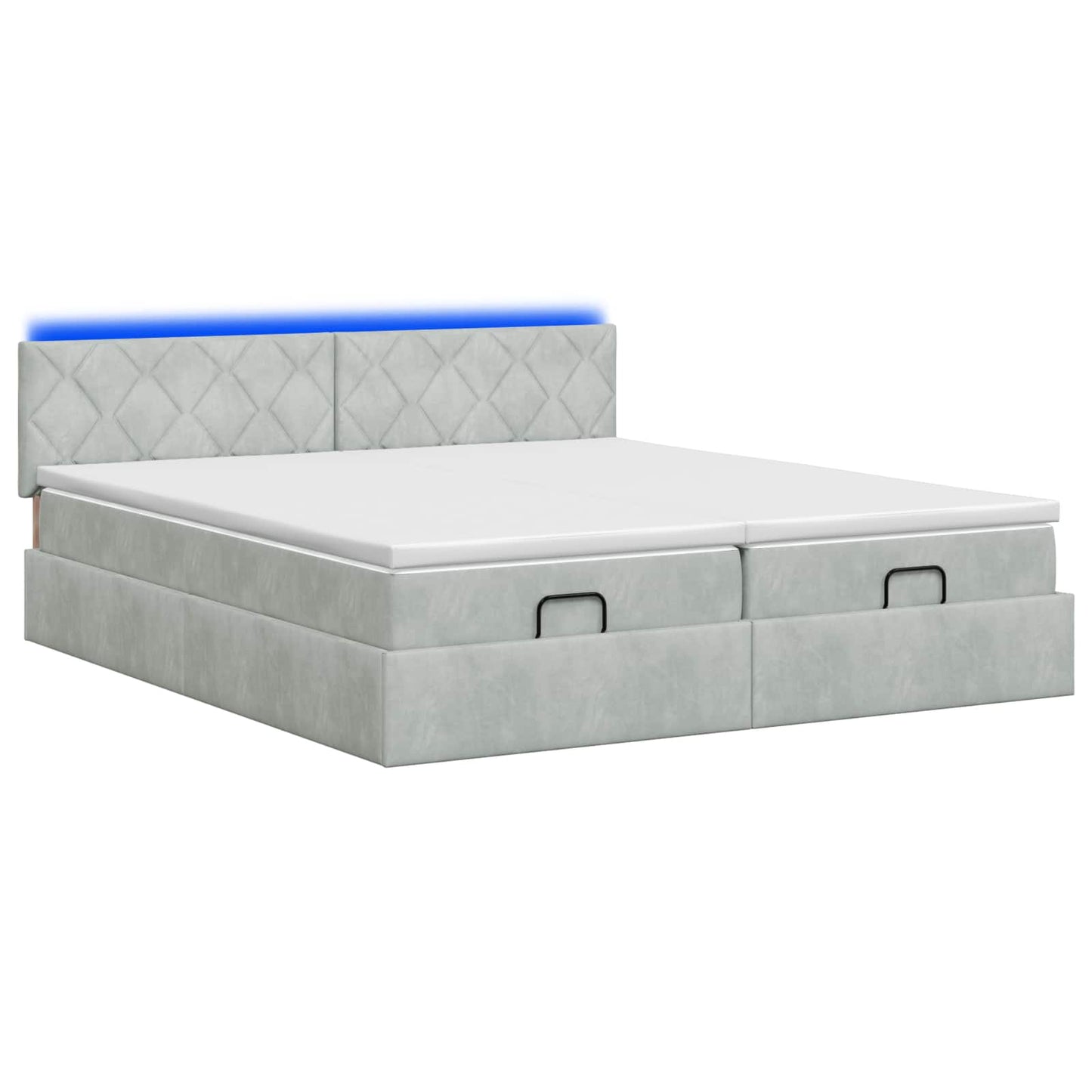 Ottoman-Bett mit Matratze und LED Hellgrau 200 x 200 cm Samt