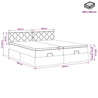 Ottoman-Bett mit Matratze und LED Hellgrau 200 x 200 cm Samt