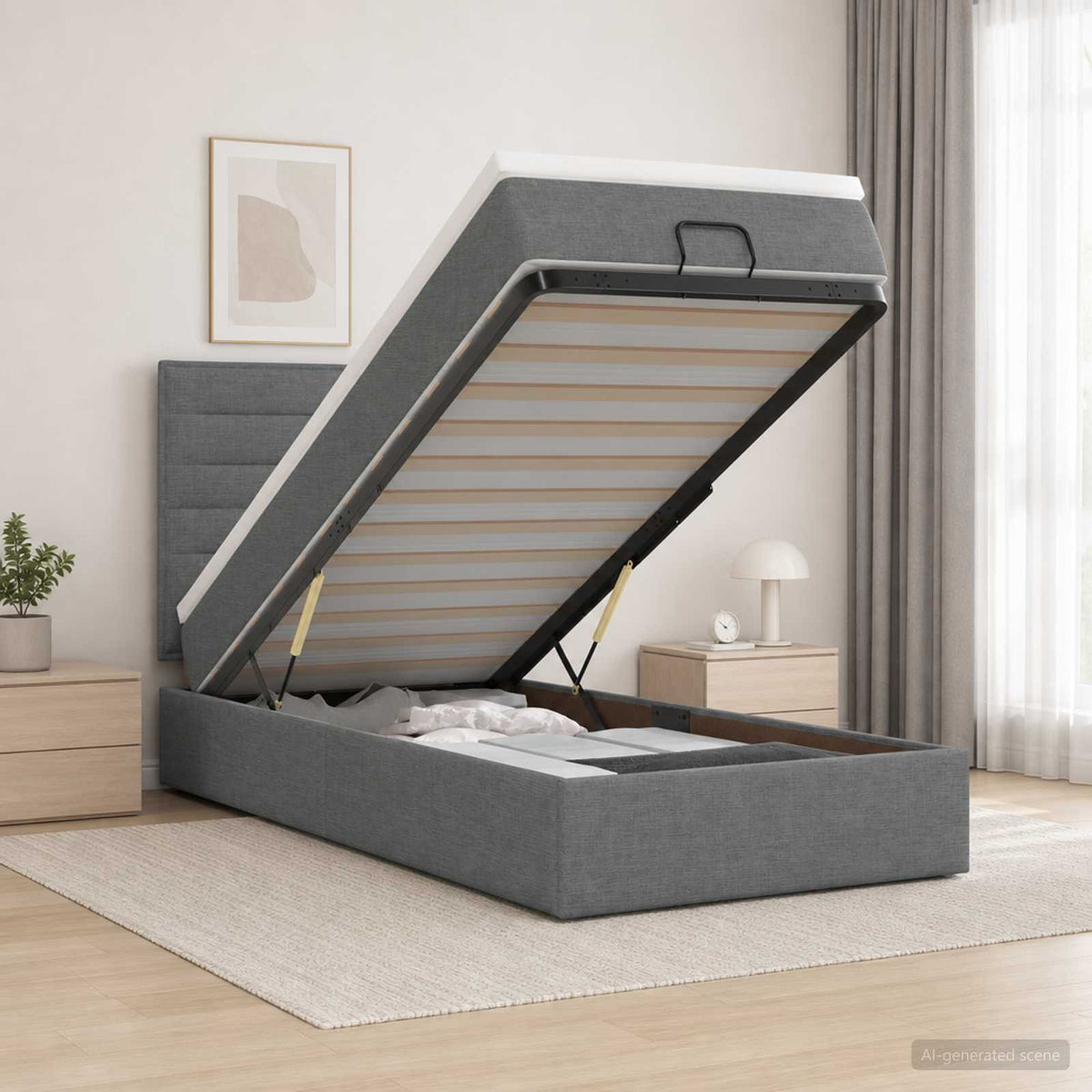Ottoman-Bett mit Matratze und LED Dunkelgrau 80 x 200 cm Stoff