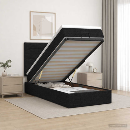 Ottoman Bett mit Matratze Schwarz 90 x 190 cm Stoff