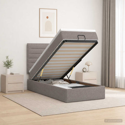 Ottoman-Bett mit Matratze und LED Taupe 90 x 200 cm Stoff