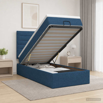 Ottoman Bett mit Matratze mit Kopfteil Blau 90 x 200 cm Stoff