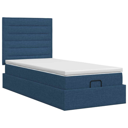 Ottoman Bett mit Matratze mit Kopfteil Blau 90 x 200 cm Stoff