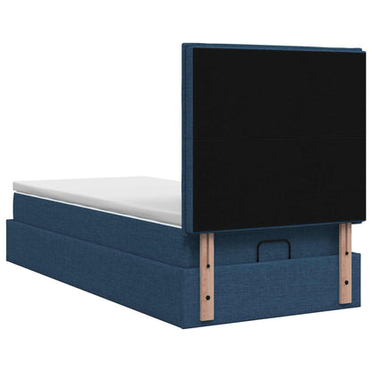 Ottoman Bett mit Matratze mit Kopfteil Blau 90 x 200 cm Stoff