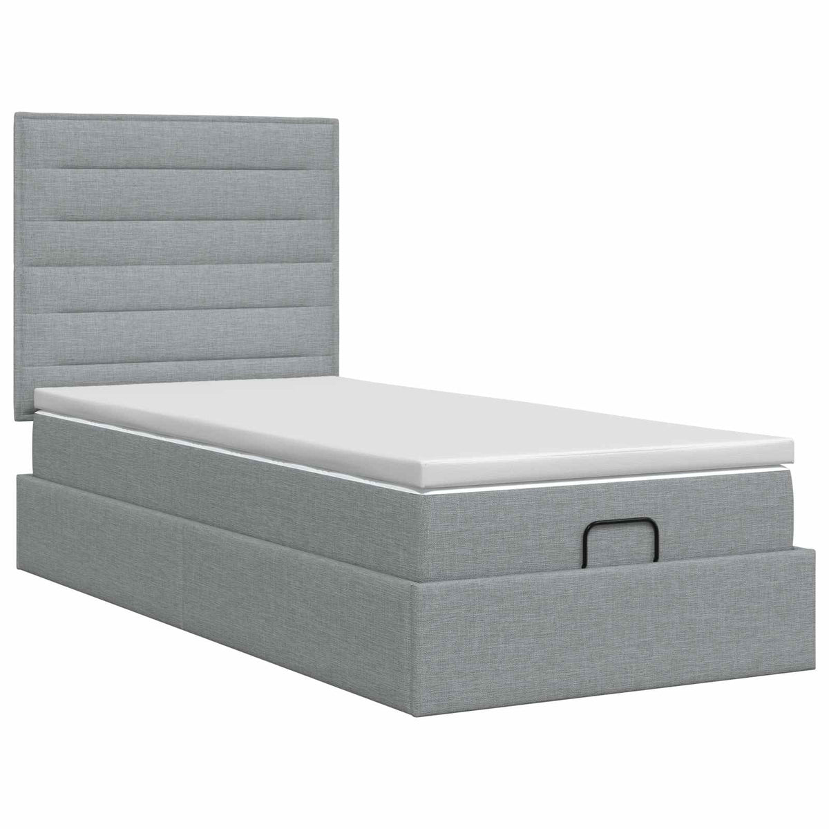Ottoman Bett mit Matratze Hellgrau 100 x 200 cm Stoff