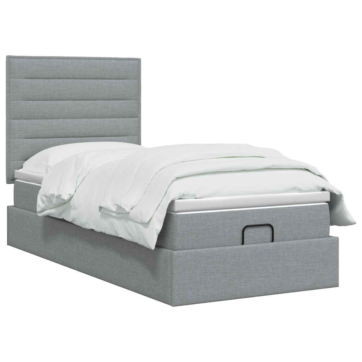 Ottoman Bett mit Matratze Hellgrau 100 x 200 cm Stoff