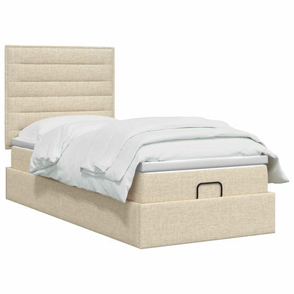 Ottoman Bett mit Matratze mit Kopfteil Creme 100 x 200 cm Stoff