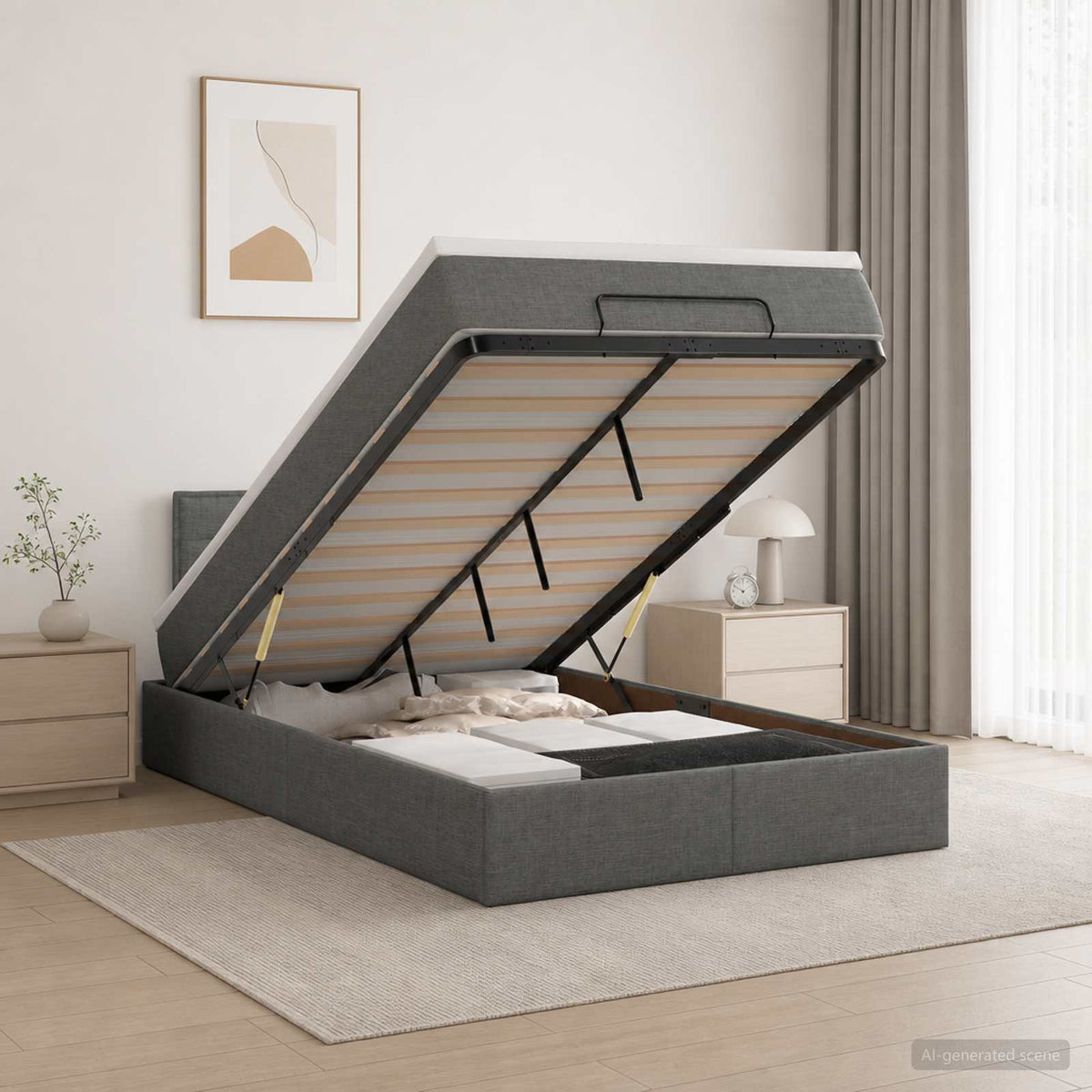Ottoman Bett mit Matratze Dunkelgrau 120 x 200 cm Stoff