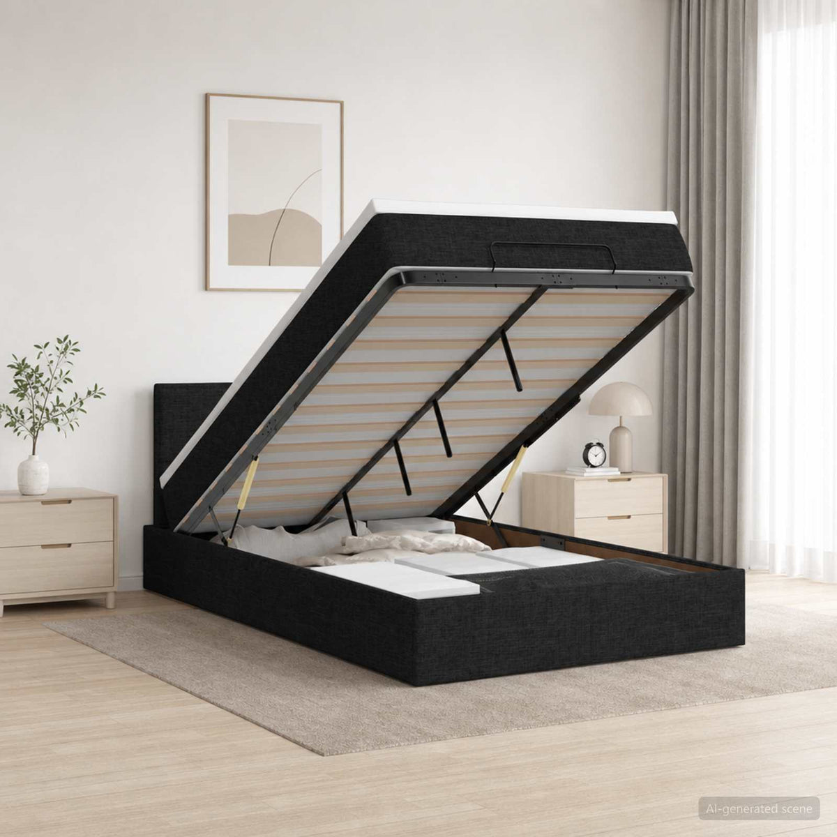 Ottoman-Bett mit Matratze und LED Schwarz 120 x 200 cm Stoff
