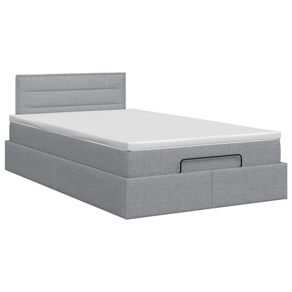 Ottoman Bett mit Matratze Hellgrau 120 x 200 cm Stoff