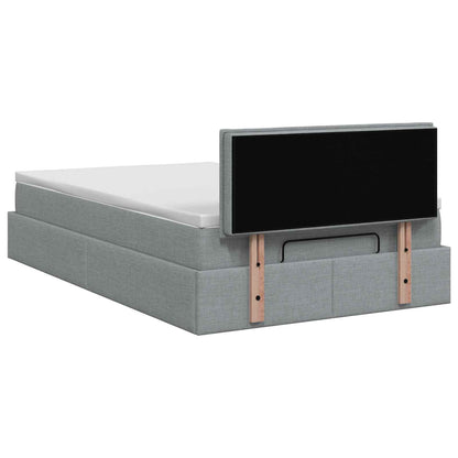 Ottoman Bett mit Matratze Hellgrau 120 x 200 cm Stoff