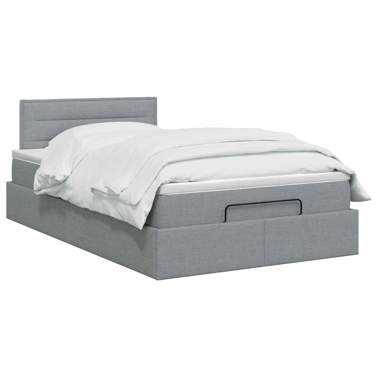 Ottoman Bett mit Matratze Hellgrau 120 x 200 cm Stoff