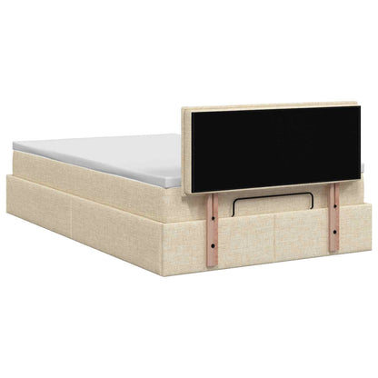 Ottoman Bett mit Matratze mit Kopfteil Creme 120 x 200 cm Stoff