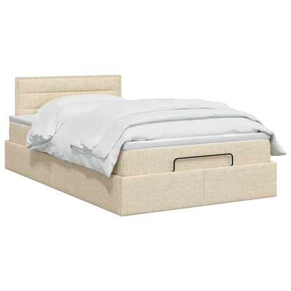 Ottoman Bett mit Matratze mit Kopfteil Creme 120 x 200 cm Stoff