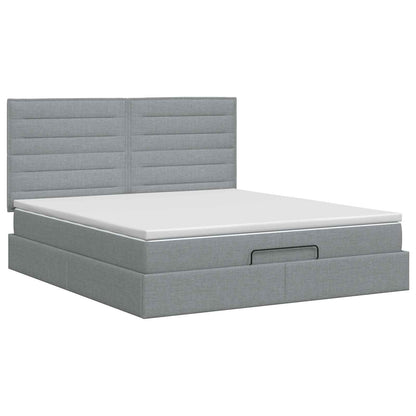 Ottoman Bett mit Matratze Hellgrau 160 x 200 cm Stoff