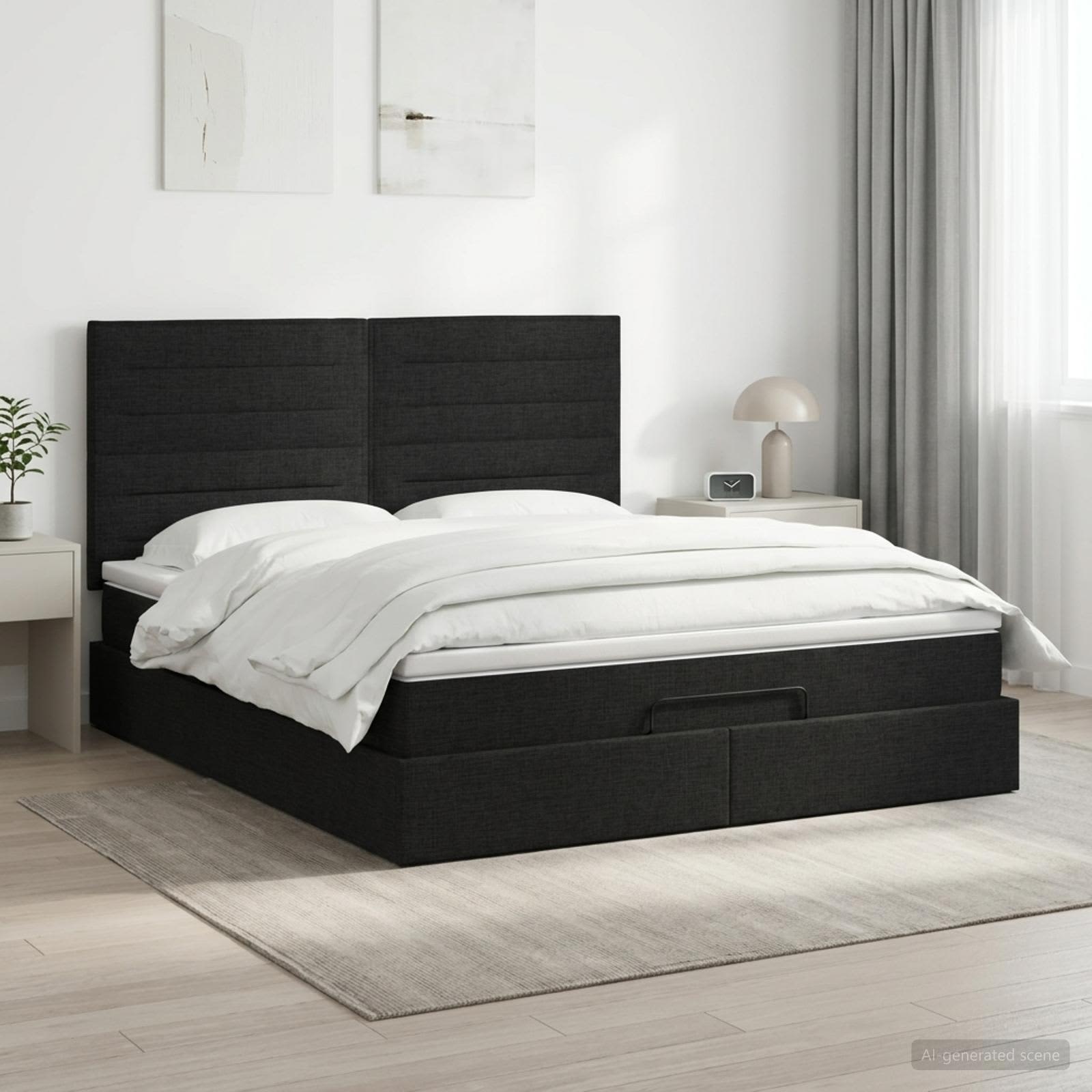 Ottoman Bett mit Matratze Schwarz 140 x 190 cm Stoff