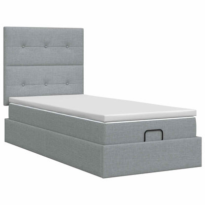 Ottoman Bett mit Matratze Hellgrau 80 x 200 cm Stoff