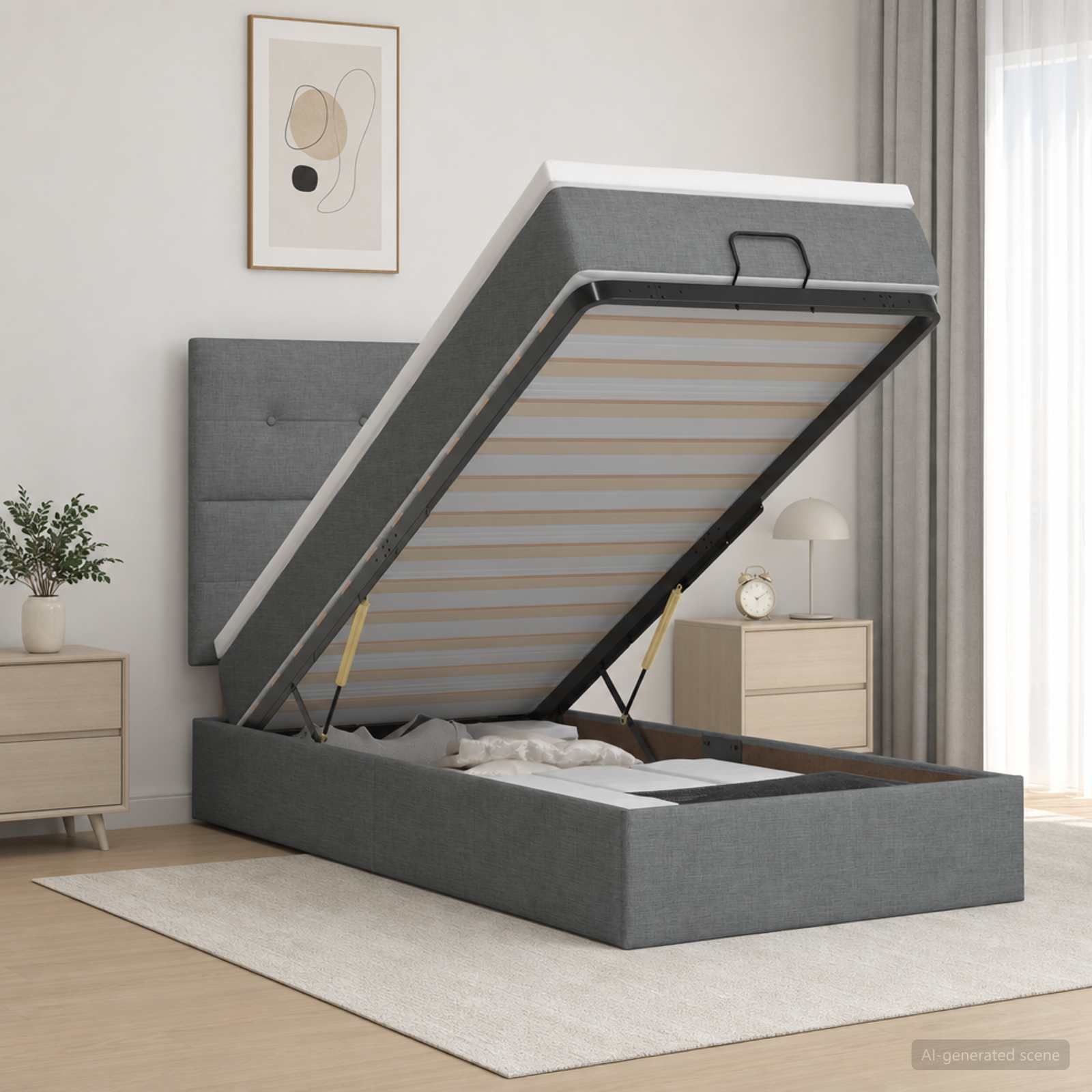 Ottoman-Bett mit Matratze und LED Dunkelgrau 80 x 200 cm Stoff