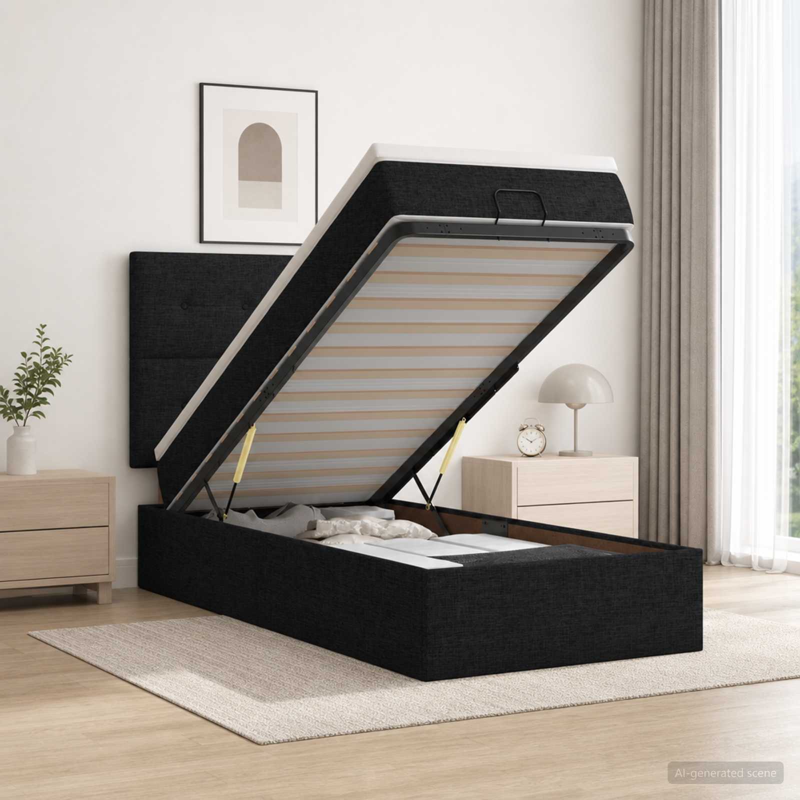 Ottoman-Bett mit Matratze und LED Schwarz 90 x 200 cm Stoff