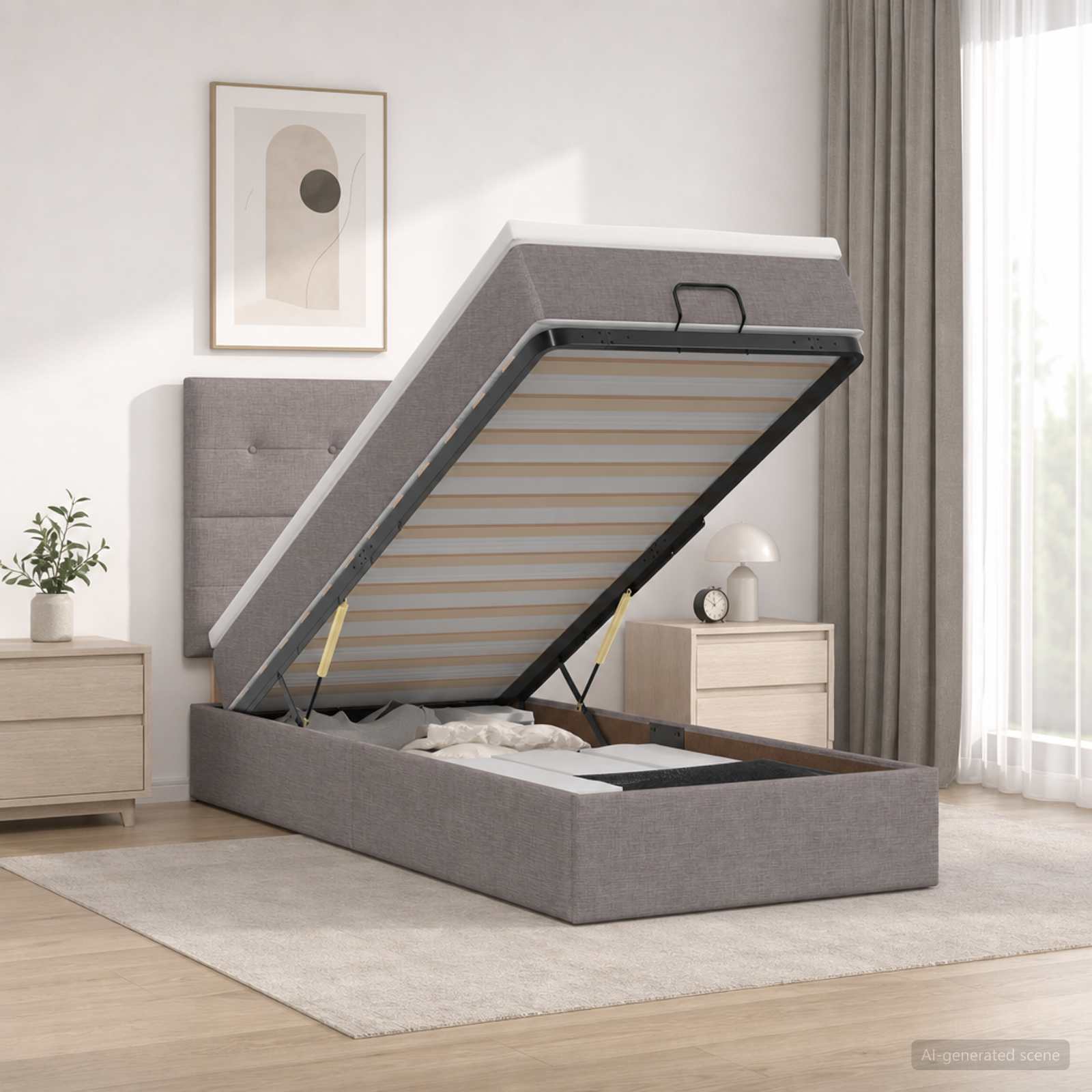Ottoman-Bett mit Matratze und LED Taupe 90 x 200 cm Stoff