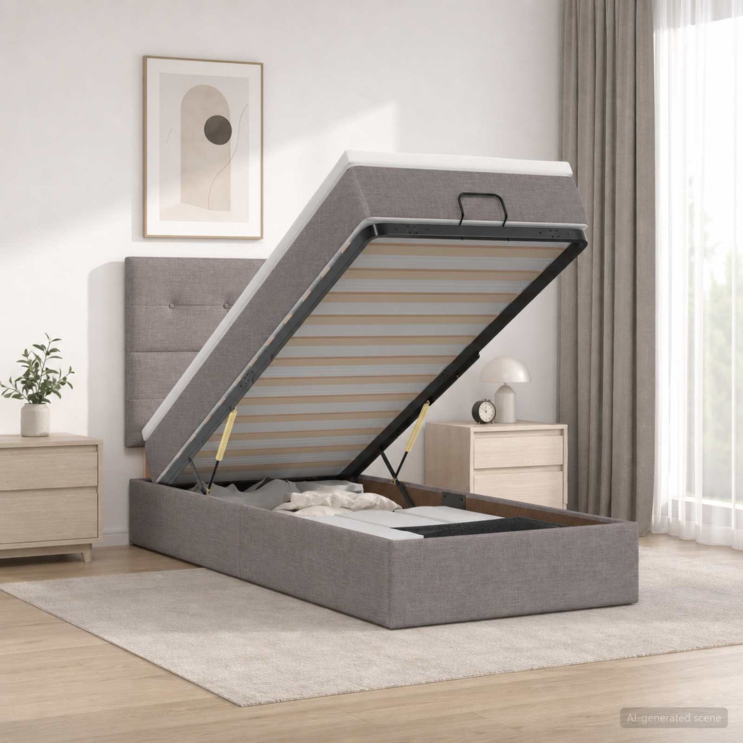 Ottoman-Bett mit Matratze und LED Taupe 90 x 190 cm Stoff