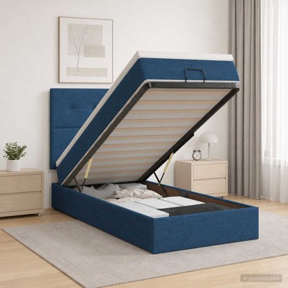 Ottoman-Bett mit Matratze und LED Blau 90 x 200 cm Stoff