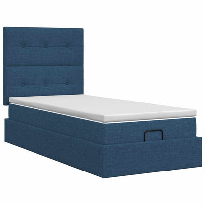 Ottoman Bett mit Matratze mit Kopfteil Blau 90 x 200 cm Stoff