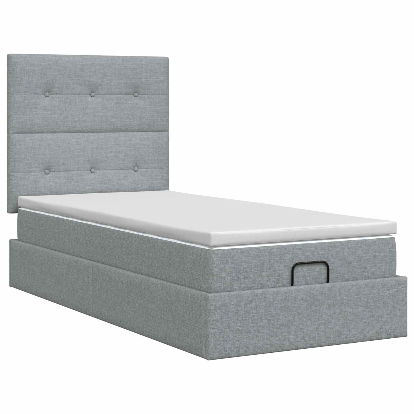 Ottoman Bett mit Matratze Hellgrau 100 x 200 cm Stoff