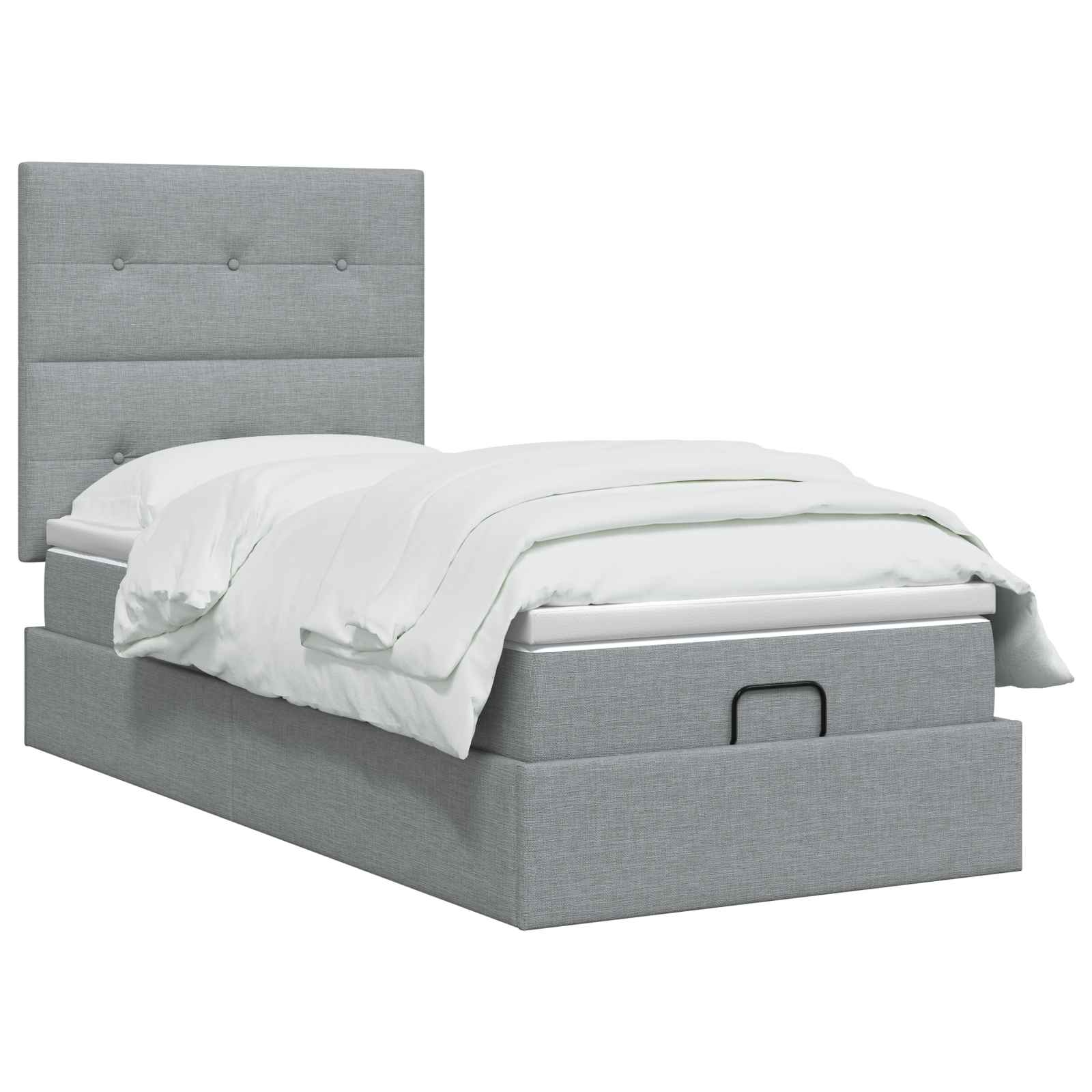 Ottoman Bett mit Matratze Hellgrau 100 x 200 cm Stoff