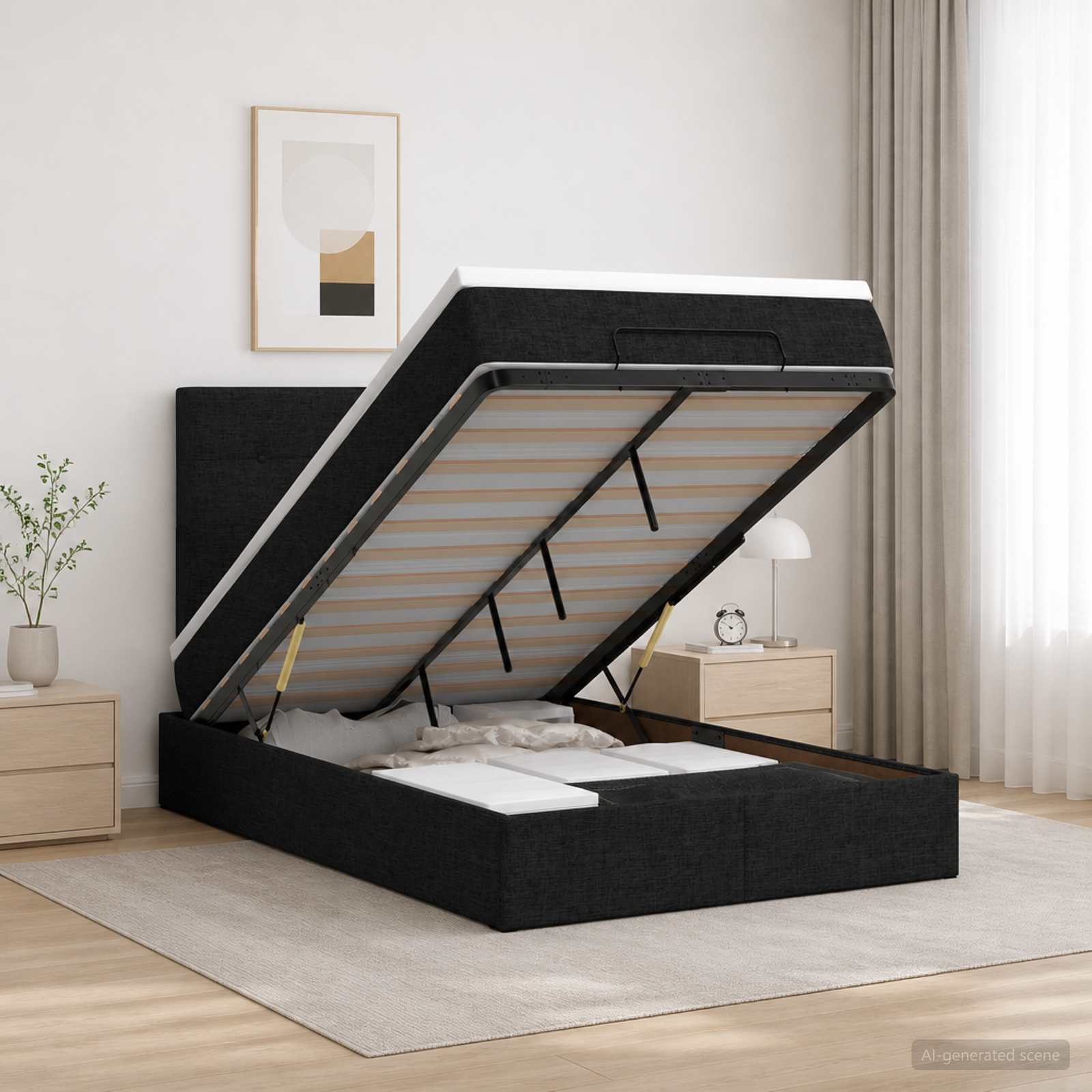 Ottoman Bett mit Matratze Schwarz 120 x 190 cm Stoff