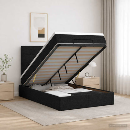 Ottoman Bett mit Matratze Schwarz 120 x 200 cm Stoff