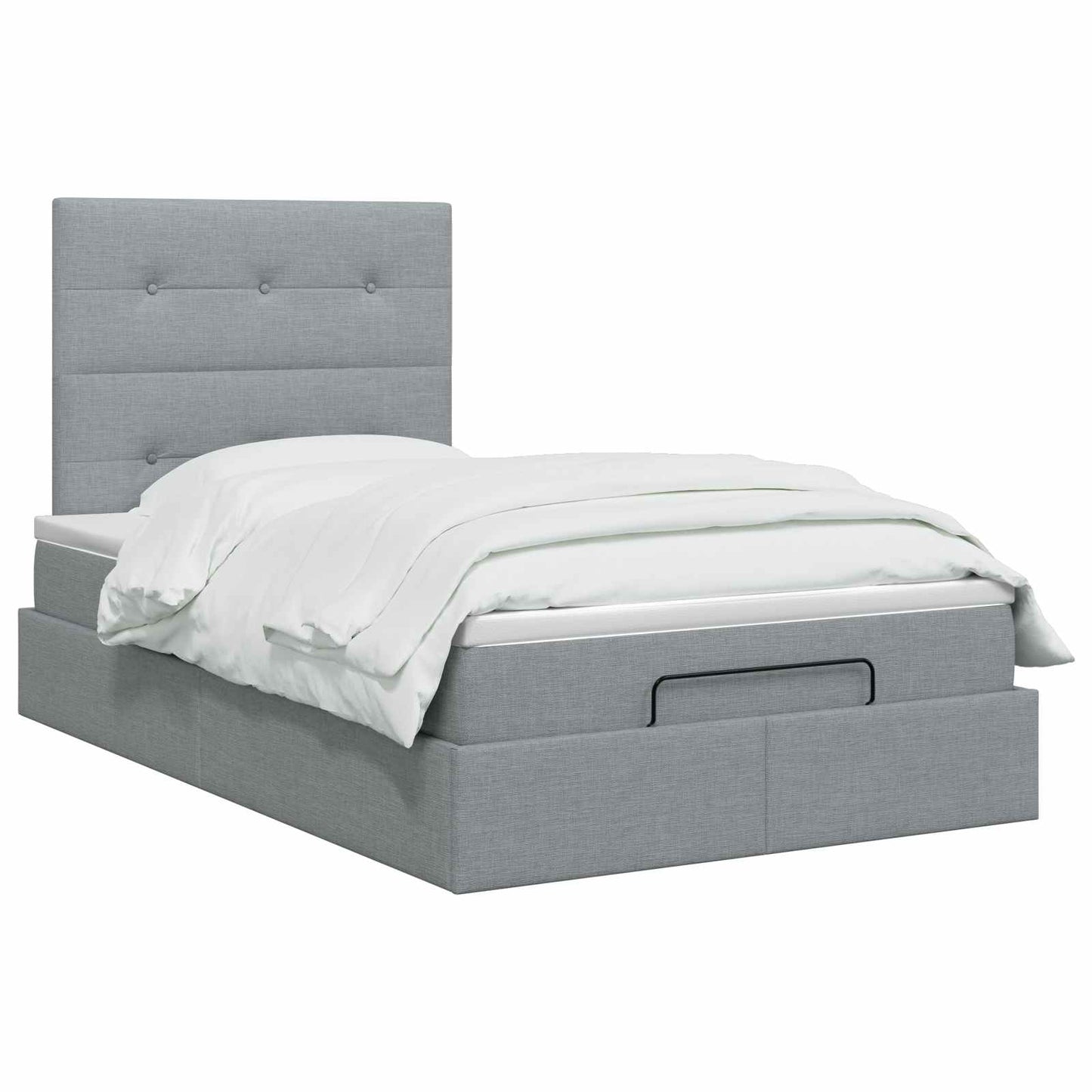 Ottoman Bett mit Matratze Hellgrau 120 x 200 cm Stoff