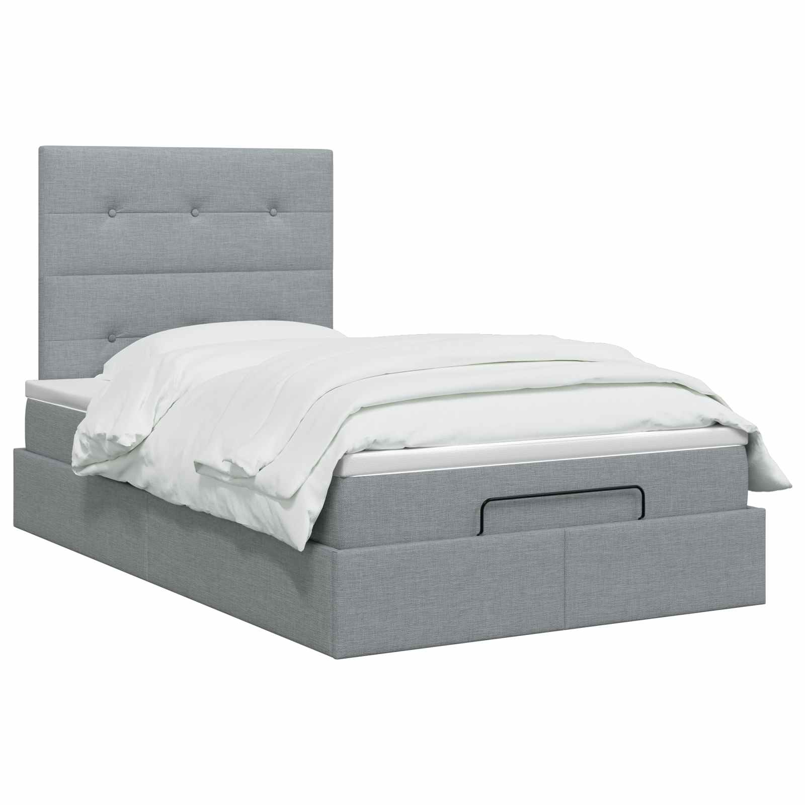 Ottoman Bett mit Matratze Hellgrau 120 x 200 cm Stoff
