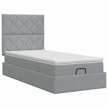Ottoman Bett mit Matratze Hellgrau 80 x 200 cm Stoff