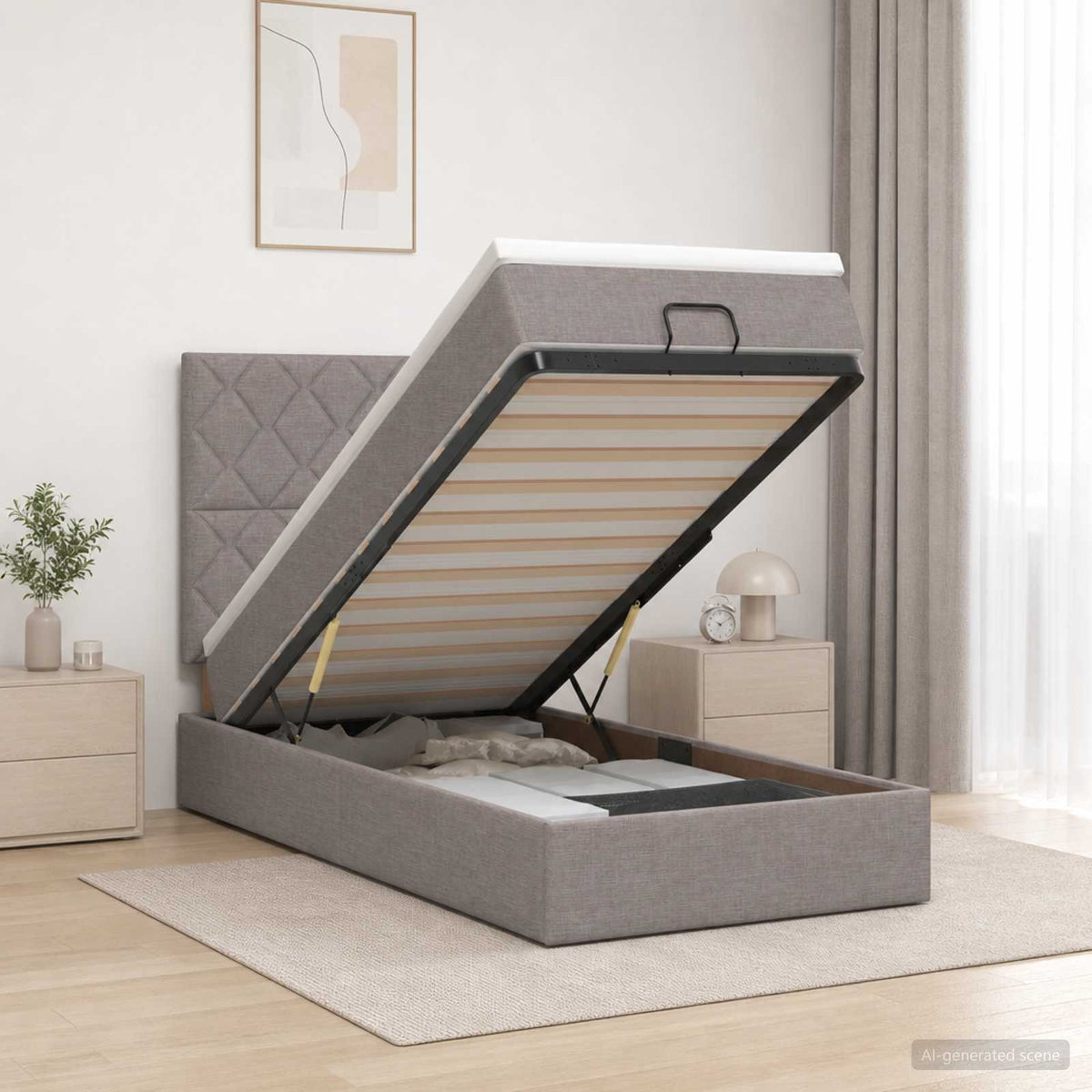 Ottoman-Bett mit Matratze und LED Taupe 100 x 200 cm Stoff