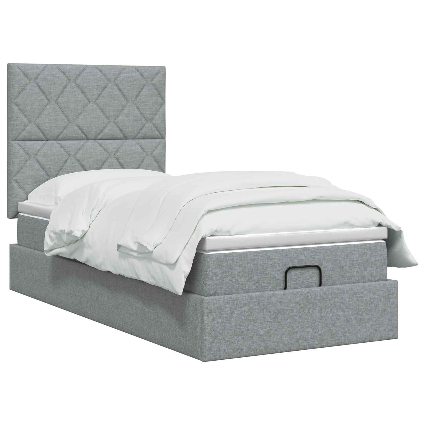 Ottoman Bett mit Matratze Hellgrau 90 x 200 cm Stoff