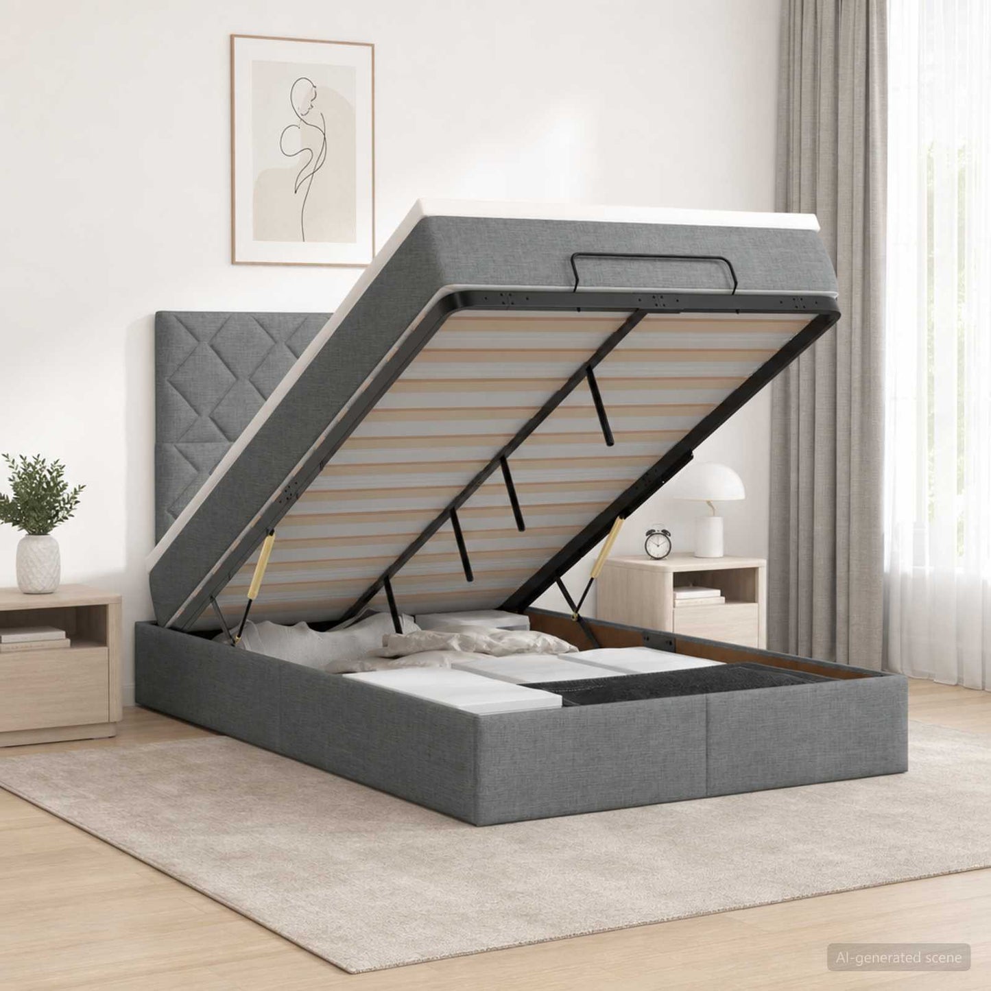 Ottoman Bett mit Matratze Dunkelgrau 120 x 200 cm Stoff