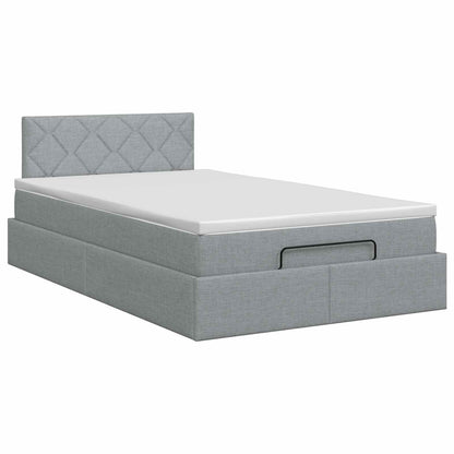Ottoman Bett mit Matratze Hellgrau 120 x 200 cm Stoff