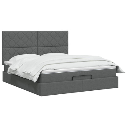 Ottoman Bett mit Matratze Dunkelgrau 160 x 200 cm Stoff