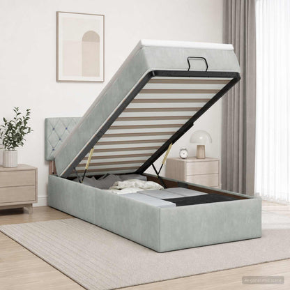 Ottoman-Bett mit Matratze und LED Hellgrau 80 x 200 cm Samt