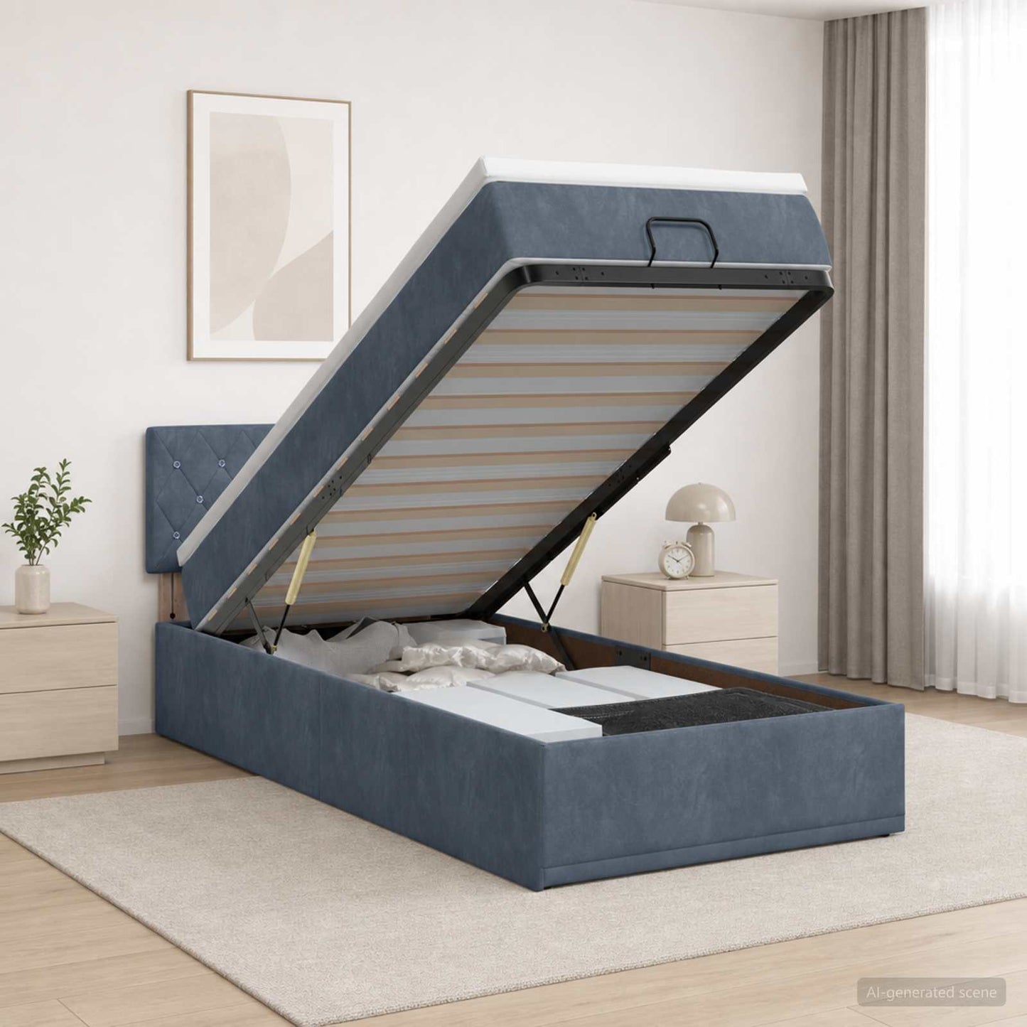 Ottoman Bett mit Matratze Dunkelgrau 90 x 200 cm Samt