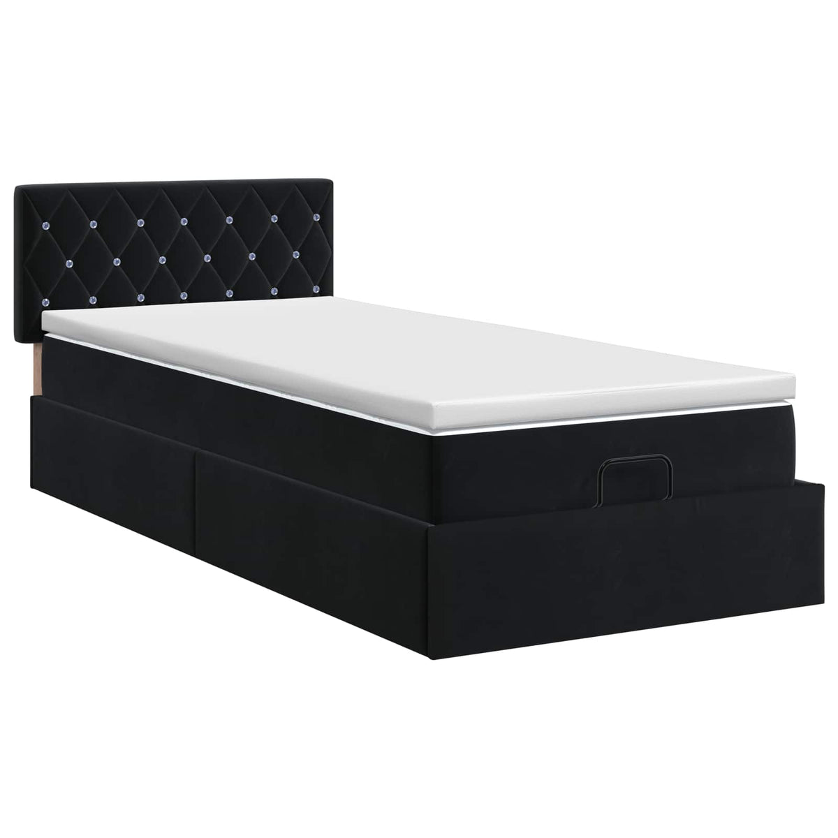 Ottoman Bett mit Matratze mit Kopfteil Schwarz 90 x 200 cm Samt
