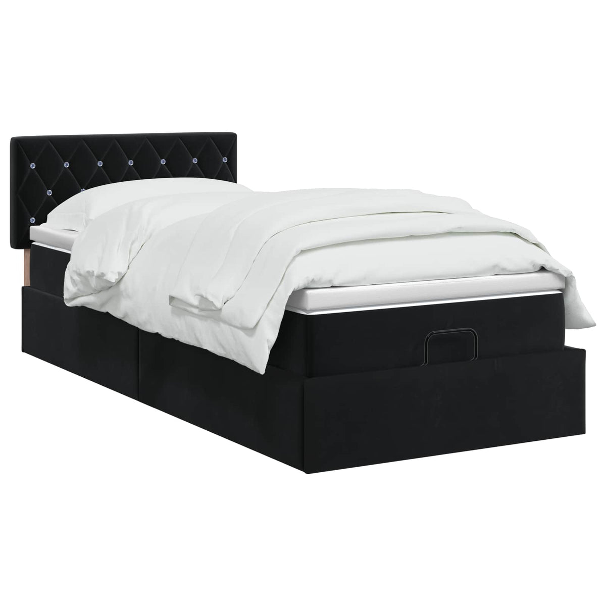 Ottoman Bett mit Matratze mit Kopfteil Schwarz 90 x 200 cm Samt